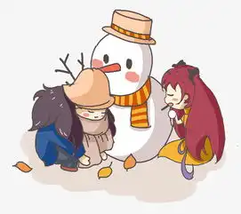 两个可爱的美女堆雪人卡通插画图片素材其他格式下载动漫人物大全