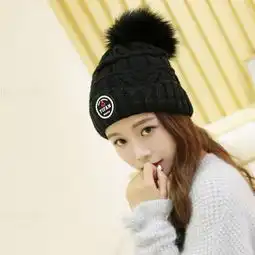 帽子女冬天潮毛线帽韩国休闲百搭保暖针织帽加绒韩版秋冬季护耳帽