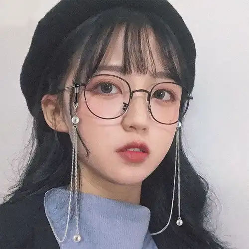 珍珠款近视眼镜框女韩国复古链条潮平面镜平光镜链子学生防辐射男,一品好特惠