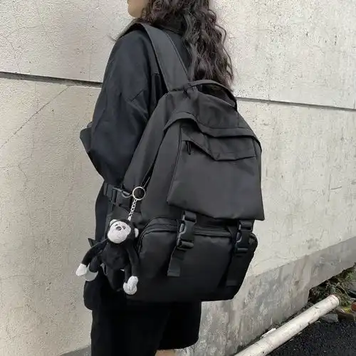 日系ins风暗黑系书包女高中校园大容量背包大学生工装风双肩包男