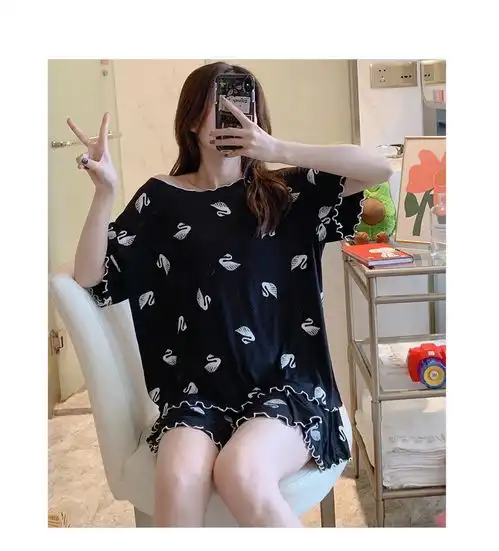 纯棉睡衣女2020夏季薄款短袖短裤家居服圆领套头可爱甜美ins风两件套装