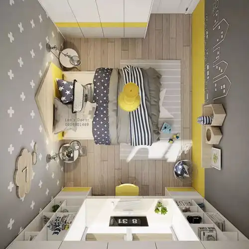 明亮的黄色系活力儿童房间设计