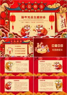 喜庆中国风鼠年新年元旦主题班会ppt模板下载25页卡通熊猫办公