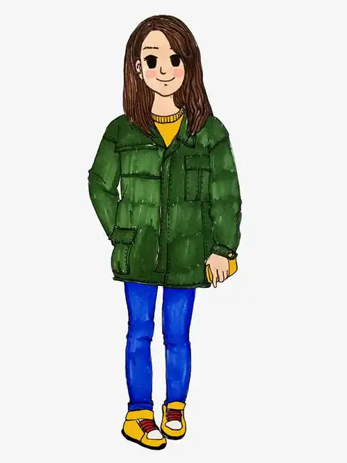 情人节出街搭配手绘插画风绿风衣的女孩png免抠图图片素材psb格式下载动漫人物大全