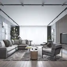 现代灰色系客厅3d模型