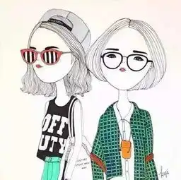 三人闺蜜头像手绘蓝色系