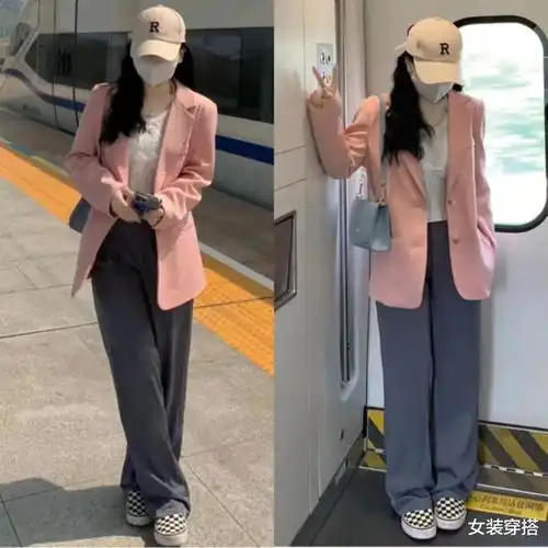 春天流行粉色西装外套,显白温柔提气质,穿出日系甜美感