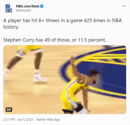 库里又一神迹被挖nba75年诞生425次单场8三分,库里一人49次