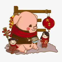卡通手绘新年福猪和小女孩图片素材其他格式下载动漫人物大全