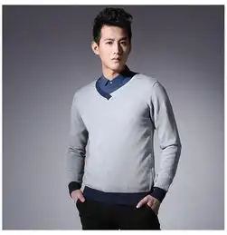 格男仕genanx2014春季新款时尚简约修身男士v领长袖针织衫毛衣b121