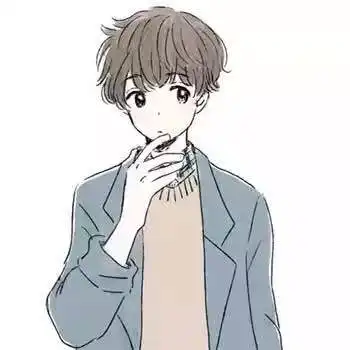 动漫情侣头像一个男的手放在嘴里头发褐色外套浅蓝色求另一个女的头像