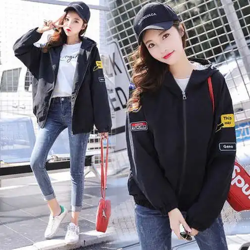 春秋外套女韩版宽松原宿风中学生夹克外套女生百搭棒球服卫衣女潮,一品好特惠