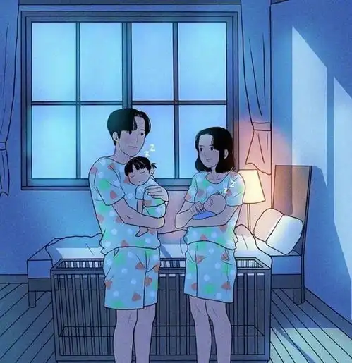 一家四口怀孕卡通头像搀