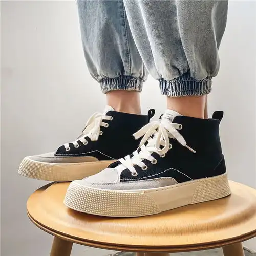 卓纪高帮帆布鞋男潮流百搭拼色韩版休闲男鞋子日系学生中帮男板鞋