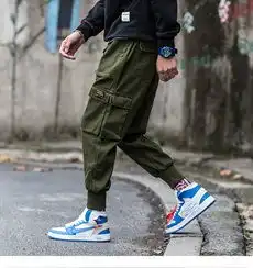 秋冬日系街拍新款男士加厚工装裤潮束脚休闲裤k1927p65控88