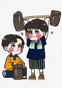 运动健身举杠铃锻炼身体的小朋友卡通手绘人物素材图片免费下载千库网