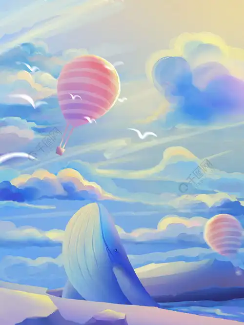 治愈系鲸鱼天空云彩透气感插画免费下载插画图片3543像素千图网