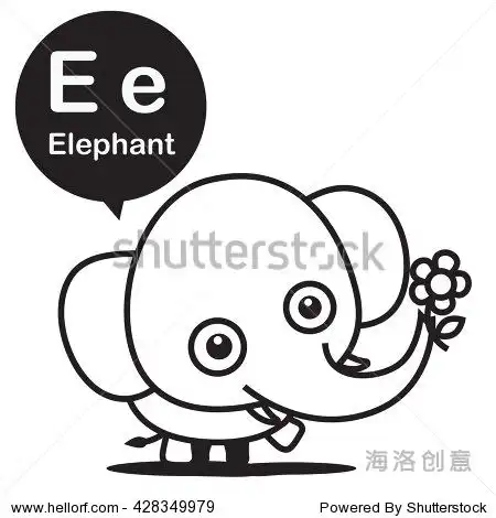 eelephantcartoonandalphabetforchildrentolearningandcoloringpagevectorillustrationeps10