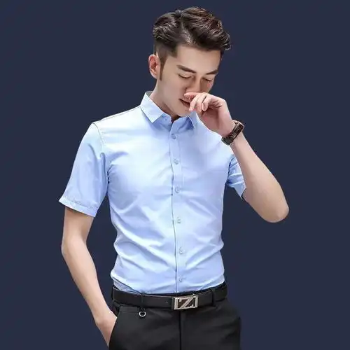夏季白衬衫男短袖商务休闲寸衫职业正装韩版修身男士大码白色衬衣