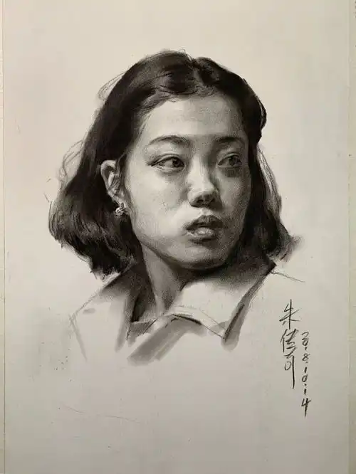 教你画有扭头动态的短发女青年素描头像视频教学