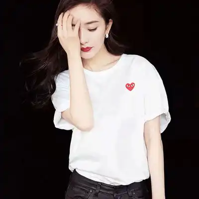 官方图仿棉感牛奶丝潮牌日系短袖t恤宽松男女夏季爱心上衣