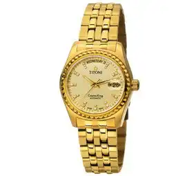 梅花titoni100m自动机械男款蓝宝石水晶pvd镀金pvd镀金万年历主流3740mm蝴蝶扣黄色系男款圆形pvd镀金宇宙系列自动机械男表787g306价格