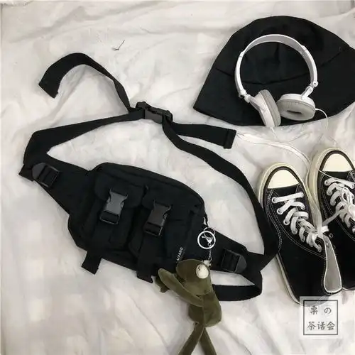 韩版ins百搭暗黑风原宿帆布胸包港风休闲斜挎包日系腰包女学生男