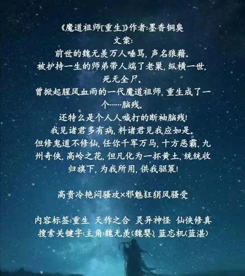 好看的双男主小说系列推荐1魔道祖师天官赐福