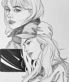 仅靠一支黑色笔,画的女生够美,男生够帅