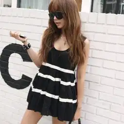 am韩国进口夏款女装甜美宽松条纹无袖荷叶边堆糖,美图壁纸兴趣社区