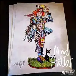 艺术家用彩色铅笔绘制迪士尼角色,其他卡通人物乱入