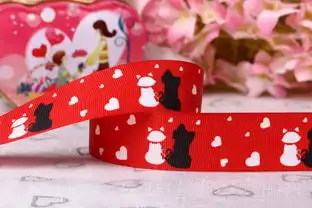 未来织带2.5cm情人节红底小猫系列罗纹带xcqr006