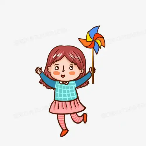 卡通手绘玩风车的小女孩免抠元素png图片素材下载手绘png熊猫办公