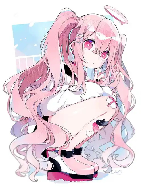 粉头发的元气少女头像壁纸插画