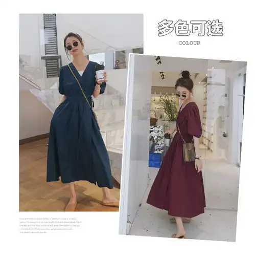 2020女装新款仙女裙法式收腰长裙子一片式显瘦蓝色连衣裙gyd福卡商城