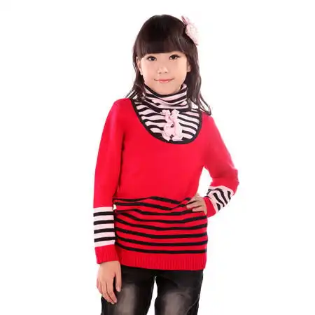 阿杰邦尼粉色针织衫假两件套女童长款儿童毛衣