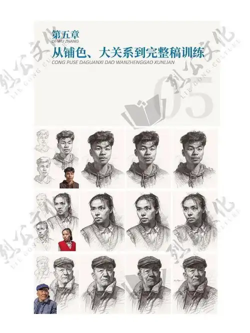 陈明钱教你画自然光头像临摹范本复杂原理简约化精准概括手法3小时高分自然光画面体系打造人物造型内形黑白灰空间节奏最强