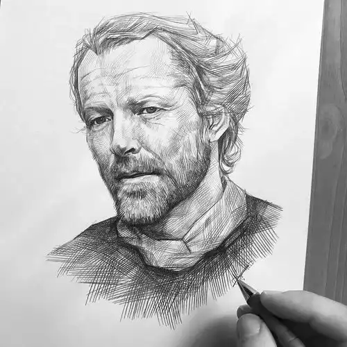 这组素描速写人物,排线整齐结构到位造型形象