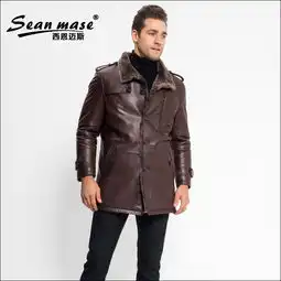 海宁男式真皮皮衣修身翻领厚款山羊毛皮毛一体缝线喷色38587xe
