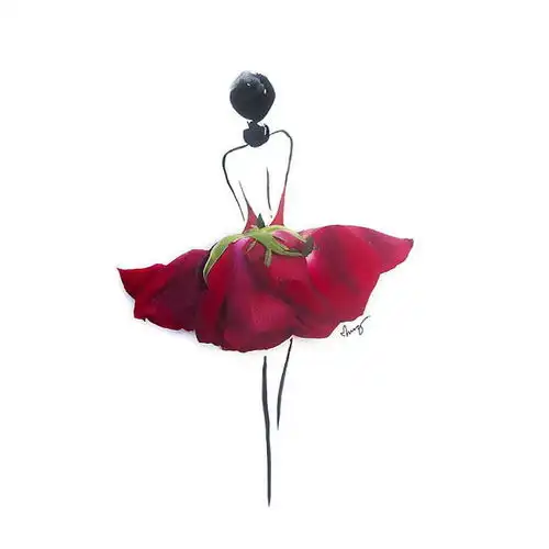 马来西亚艺术家limzhiwei花女孩系列插图,裙子是用花瓣做成的