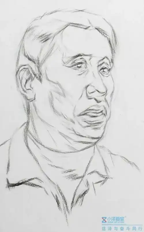 素描头像系列男老年四分之三面步骤解析