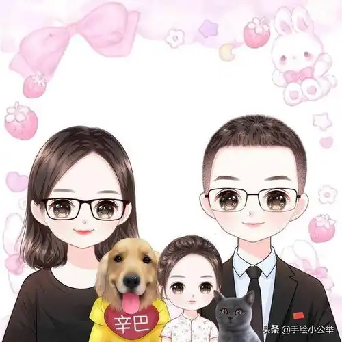 换个头像吧,一家四口卡通全家福头像,温馨好看,一儿一女