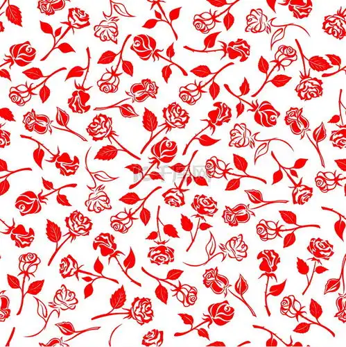 无缝明亮的红玫瑰图案在白色背景上,美丽盛开的花朵和多刺的茎上的花蕾与雕刻的叶子素材图片免费下载千库网