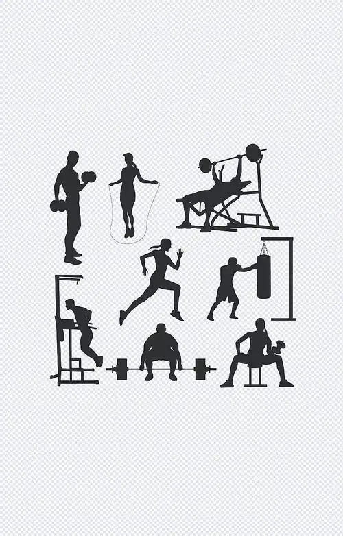 健身房剪影跳绳,跑步,鸡肉,减肥,卡通元素,手绘卡通奋斗一生