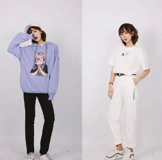 个性款卫衣白色直筒裤,帅气清爽,很适合运动风的穿搭