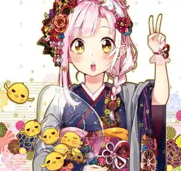 和风动漫头像身穿和服,姿形秀丽,自信十足的华丽少女