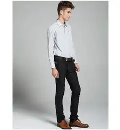 jamesearl占姆士男士长袖衬衫白底蓝黑细条纹衬衫da162008226