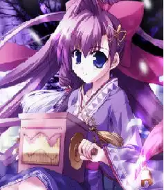 有一个小女孩,穿着紫色衣服,头上有一个红色蝴蝶结手里拿了一个什么东西,这是什么动画片