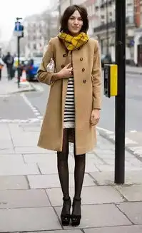 呢子大衣搭配请注意,在膝盖上下的长度是刚刚好的