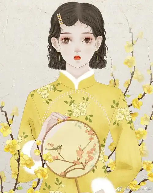 古风少女旗袍插画,画师myrica小杨眉
